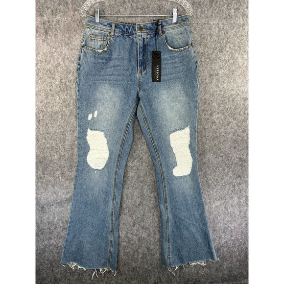 NWT Versona Jeans Size 6 Bell Bottom Flare Distressed Modern Raw Hem Retro - Picture 1 of 8